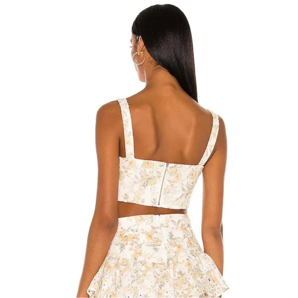 Bardot Broderie Floral Eyelet Corset Crop Top 10/L Tie Front Sweetheart Neck NWD - Picture 2 of 5